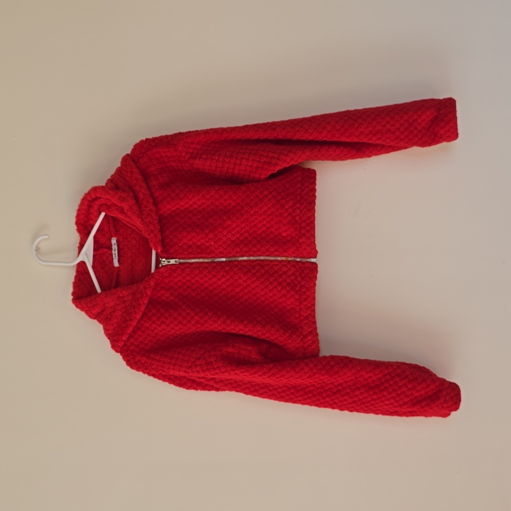 LABIJOU Women Sherpa Red Full Zip Hooded Sweater Jacket Size S